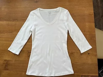 Buy Ex-M & S White V-Neck 3/4 Sleeve Fitted 100% Cotton T-Shirt Top - BNWOT - 10 • 6.50£
