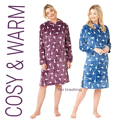 Buy Ladies Lounger Hoodie  Nightdress Nighties Long Nightshirts Tv  Warm  Fleece • 14.95£