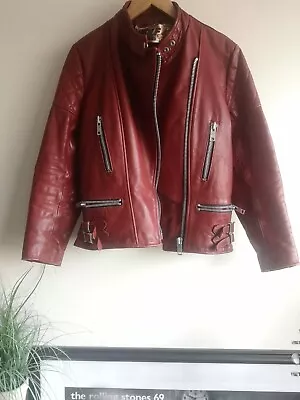 Buy Vtg Wolf Leathers Motorcycle Jacket Burgundy (Claret Red) Adults 38  S/M (RARE)  • 110£