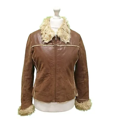 Buy D133 Women's Look Brown Zipped Suede Leather Jacket Uk 14 Eu 42 • 34.99£