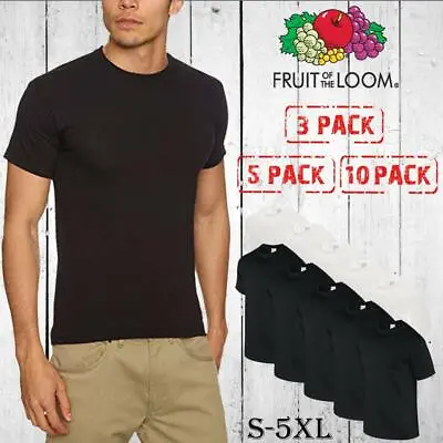Buy 3/5/10 Pack Fruit Of The Loom T-Shirt Plain Black  White Cotton Cheap Tee Tshirt • 17.49£