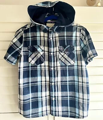 Buy River Island S/S Shirt With Removable Hoodie Checked Blue Size 7 Years In Exc • 8.99£
