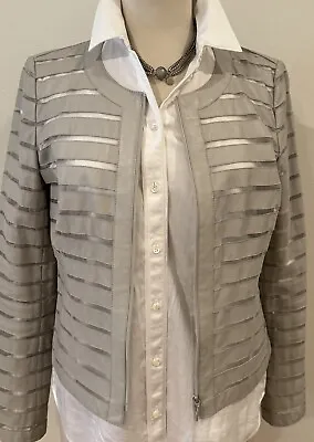 Buy Lafayette 148 New York Leather Jacket Size 4 With Sheer Silk Panels Gray • 38.42£