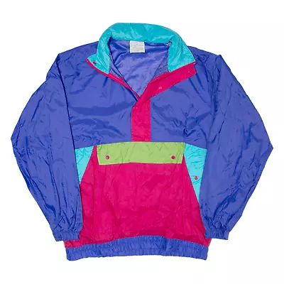 Buy Vintage 1/4 Zip Mens Pullover Jacket Purple 90s Hooded Colourblock L • 19.99£