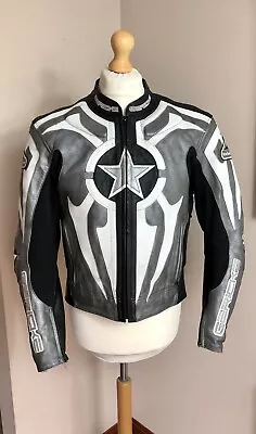 Buy Hein Gericke Silver Black White Star Leather Moto Biker Jacket Armour Size 44 • 49£