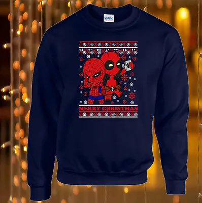 Buy Spiderman & Deadpool Christmas Hoodie Jumper Hero Xmas Superhero Santa Gift Top • 21.99£