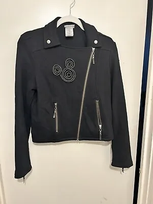 Buy Women's Authentic Disney Jacket Black Zipper Accents Patch Sequin Mickey Mouse S • 20£