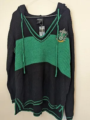 Buy Harry Potter Slytherin Logo Hoodie Knit Black Green Sweater Wizard Adult XL NWT • 33.07£