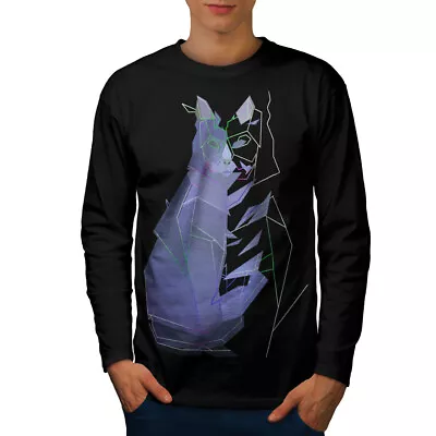 Buy Wellcoda Geometric Cat Mens Long Sleeve T-shirt, Abstract Graphic Design • 17.99£