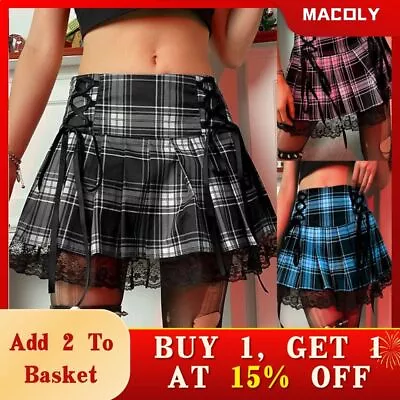 Buy Women Mini Goth Punk Girl Sexy Straps Lace Up Pleated Skirts Clothing Miniskirt • 11.61£