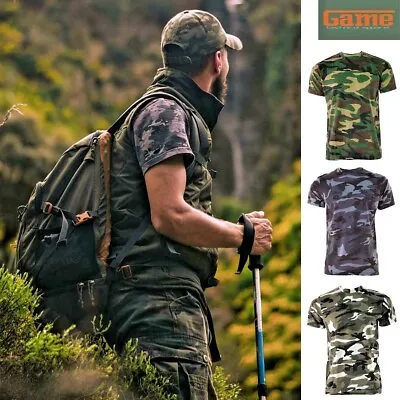 Buy Mens Camouflage Short Sleeve Camo T-Shirt Army Military Hunting Fishing • 8.95£