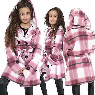 Buy Kids Girls Overcoats Hooded Trench Coats Lapels Wine Check Padded Parka Jackets • 8.99£