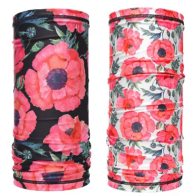 Buy Poppy Scarf Snood Women Floral Neck Tube Ice Silk Cooling Running Bandana Black • 4.99£
