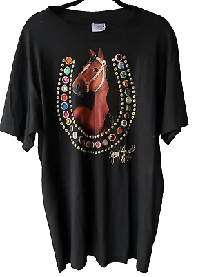 Buy Kentucky Derby JOAN STUDWELL HandPainted Glitter Jewel Horse T Shirt Black XL • 56.83£