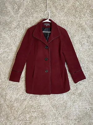 Buy Liz Claiborne Women's Size Medium Red Pea Coat Wool Blend Button Down Jacket • 21.22£