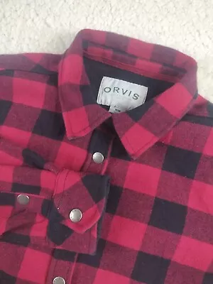 Buy Orvis Women's M Fleece Lined Plaid Flannel Snap Shirt Jacket Red Black Checkered • 20.68£