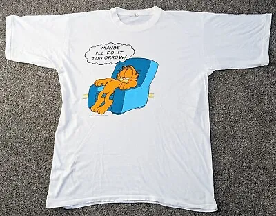 Buy Vintage 70s Garfield Maybe I'll Do It Tomorrow T-shirt XL Single Stitch 1978 • 45£
