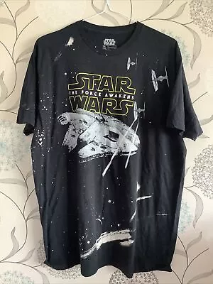 Buy Star Wars The Force Awakens Millennium Falcon Black Cotton T Shirt Mens Size 2XL • 14.95£