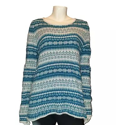Buy Fair Isle Knit Sweater Jumper H&M LOGG Blue And White Sweatshirt Women's Size 14 • 17.99£