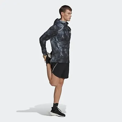 Buy Sale Adidas Marathon Running Jacket Graphic Print Black Mens Size M • 44.99£