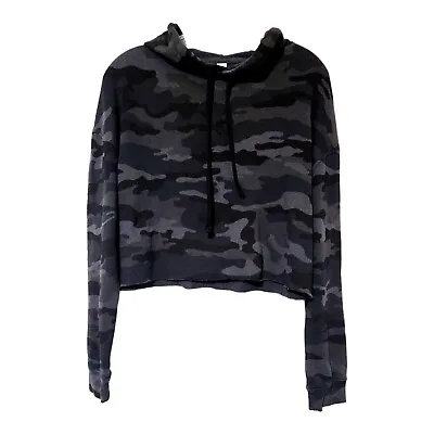 Buy Women Independent Grey/Black Camo Long Sleeve Crop Hoodie Sweatshirt Sz Small • 15.43£
