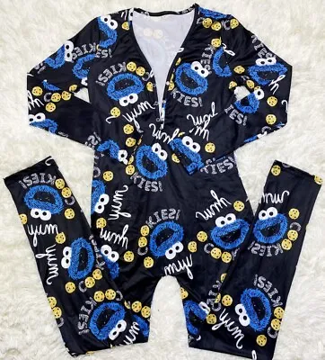 Buy Cookie Monster Long Pant One Piece Pajamas Body Suit Romper Lounge Wear  • 29.39£