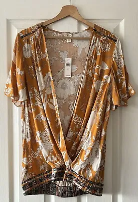 Buy Tiny Anthropologie Gold Yellow Floral Wrap T-shirt Top Xl Extra Large New • 17.95£