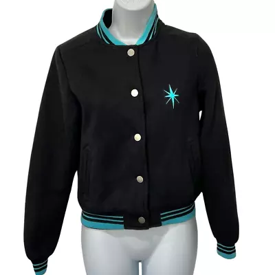 Buy Collectif Black Blue Trim Snap Front Atomic Star Varsity Letter Jacket Size XS • 67.49£