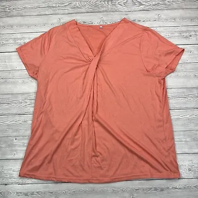 Buy Ladies T Shirt Coral XXL Short Sleeve Wrap Lightweight Top Blouse Plus Stretch • 5.57£