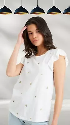 Buy Ex TU Clothing Women’s White Floral Embroidered Frill T-Shirt (A Bit Deect) • 12.95£