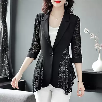 Buy Lady Lace Blazer Suit Floral Jacket Coat Outerwear Spliced Hollow Office Fashion • 32.99£