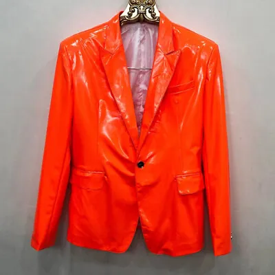 Buy Shiny Men Faux Leather Blazer Jacket Wet Look Lapel Coat Party Dance Club Stage • 86.63£