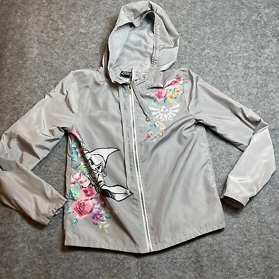 Buy Nintendo Zelda Hooded Jacket Size SMALL Gray Floral Zip Up Windbreaker • 12.53£