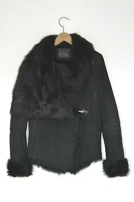 Buy AllSaints Ladies PELT Sheepskin Shearling Jacket UK10 US6 Leather Caradon Black • 159.99£