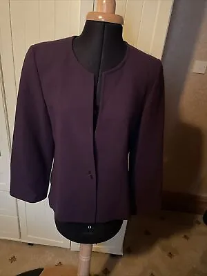 Buy JEAN MUIR Ladies Purple Wool Collarless Lined Smart Tailored Jacket Size 12 • 9.50£