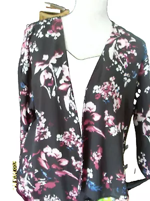Buy New Bershka Open Front Short Sleeve Black Floral Top/jacket   42-44 Bust • 3.99£