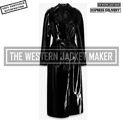 Buy Women PVC Vinyl Trench Coat Women Black Patent Long Coat Women Latex Gothic Coat • 123.17£