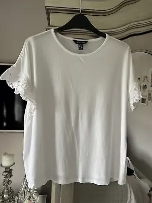 Buy New Look White Tshirt Embroidered Sleeves Size Medium 8 10 12 • 1.99£