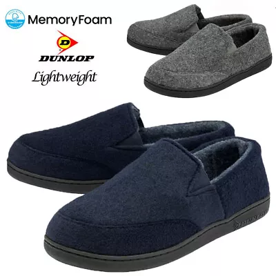 Buy Mens Dunlop Memory Foam Moccasins Slippers Loafers Fleece Cosy Winter Shoes Size • 7.95£