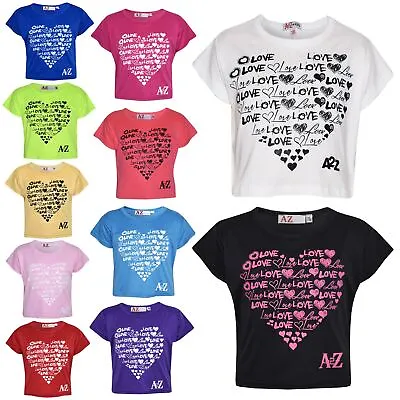 Buy Girls Top Kids Love Print Stylish Fahsion Trendy T Shirt Crop Top Age 7-13 Years • 5.99£