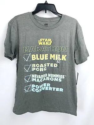 Buy Disney Star Wars Marathon Men MEDIUM Gray Blue Milk Porg Short Sleeved Shirt • 20.18£