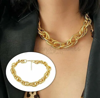 Buy 18ct Gold Plated Thick Chunky Twisted Chain Choker Collar Necklace Punk Jewelry • 4.99£