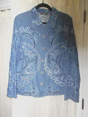 Buy Agapo 100% Cotton Women's Sz L Embroidered Jean-Denim Jacket/Shirt/Blazer • 28.92£