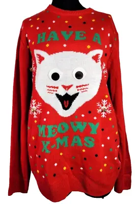 Buy Divided Womens M Cat Ugly Christmas Sweater Googly Eyes Jingle Bell Meowy • 19.52£