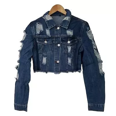Buy Wudodo Womens Destroyed Cropped Jean Jacket Cotton Small NWOT • 31.45£
