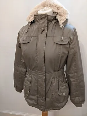 Buy Angelix Cotton Blend Beige Jacket Size 10, Detachable Hood, Fleece Lining, VGC • 16£