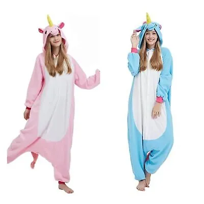 Buy Ladies/Girls Fleece Rainbow Unicorn All In One Pyjamas Outfit Costume Medium NEW • 10.99£
