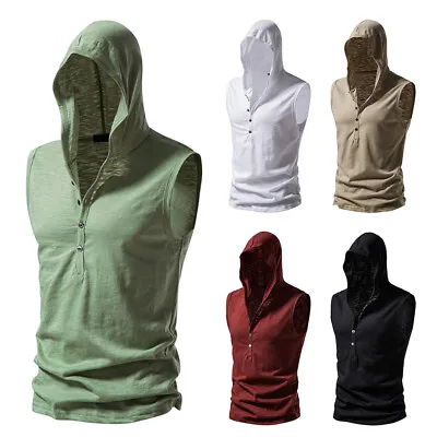Buy Men Hooded Tank Tops Muscle T-Shirt Pullover Vest Gym Sleeveless Casual Hoodie • 5.41£