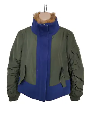 Buy Womens Only Streetwear Khaki Short Faux Fur Padded Bomber Coat Jacket Medium M • 14.99£