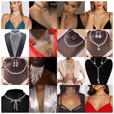 Buy Crystal Diamante Drop Choker Waterfall Wedding Party Necklace Earring Jewellery • 6.99£